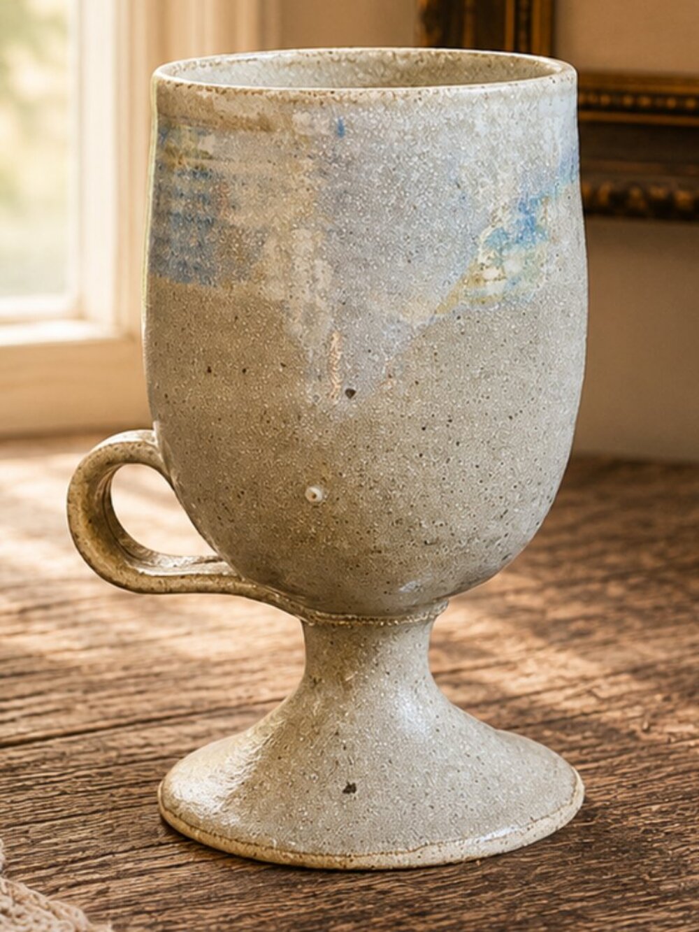 Vintage Artisan Studio Pottery Handmade Pedestal Goblet Mug